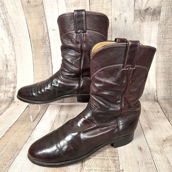 JUSTIN Dark Brown Jackson 10" Roper Boots Men's 8.5 D #3162 Cowboy Western Rodeo - Picture 1 of 10